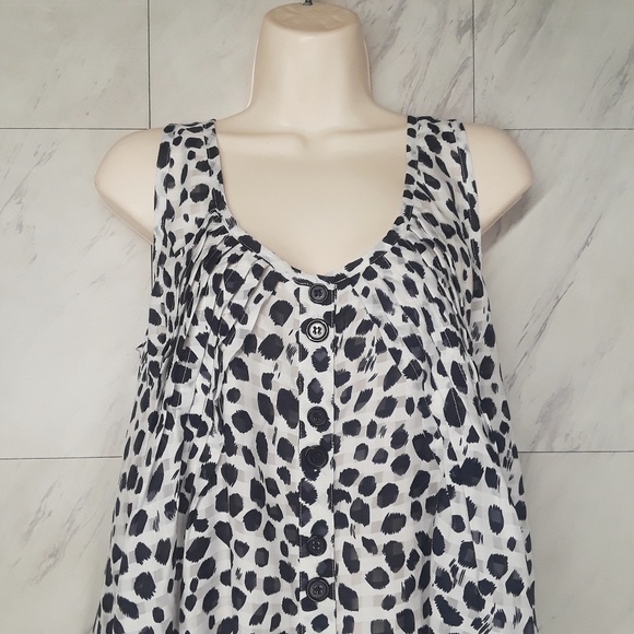 FOREIGN EXCHANGE Navy Brushstroke Polka Dot Print Flowy Sleeveless Top Small - Picture 5 of 8